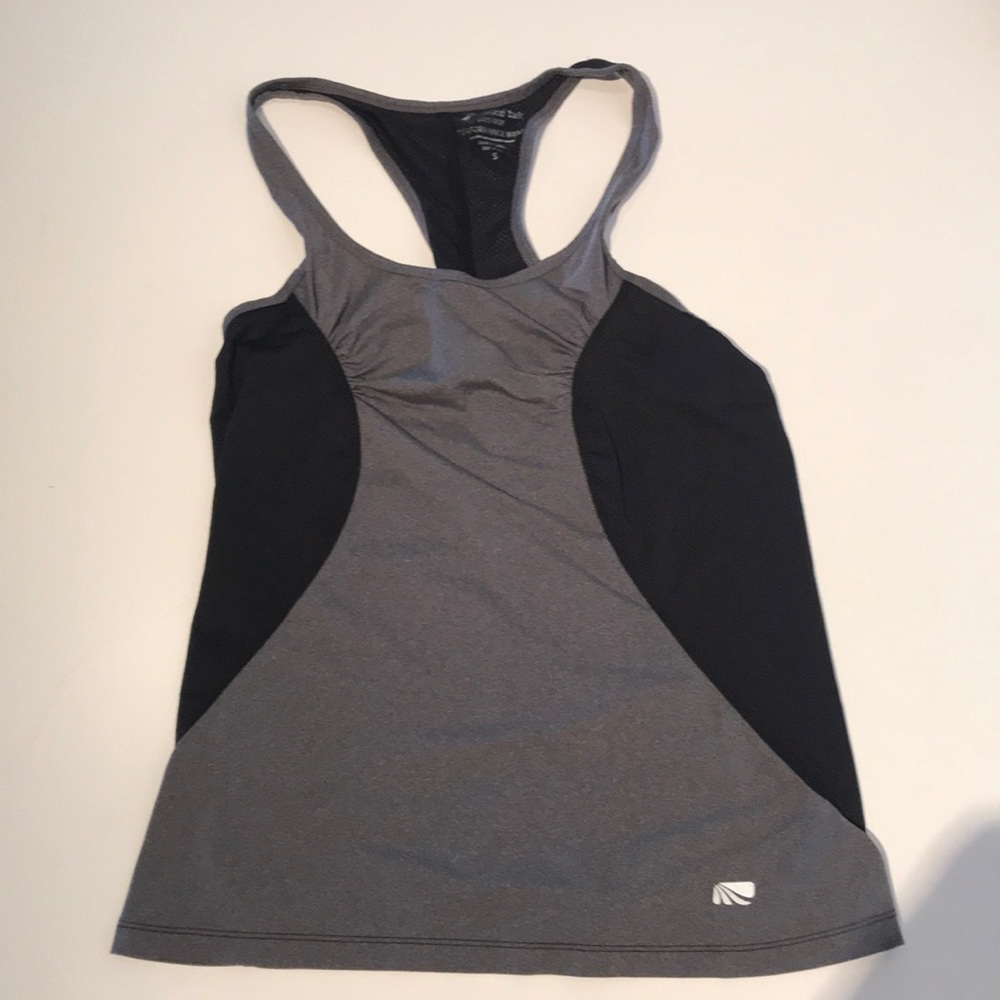 Back + gray racerback workout top